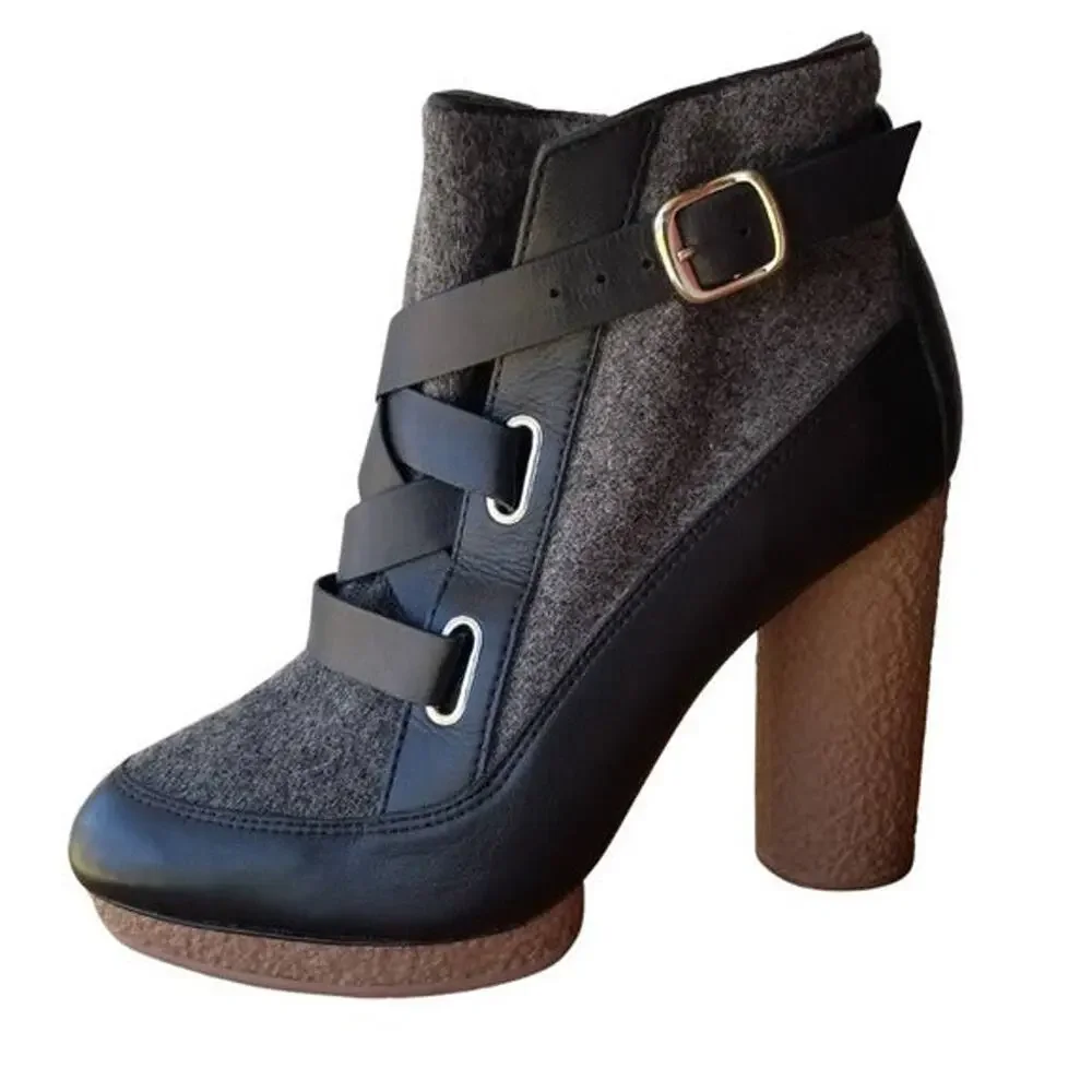 Wool + Leather Boots by Loeffler Randall Platform Round Rubber Heel Size 8.5